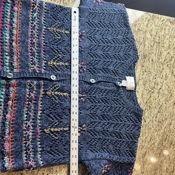 Vintage Express Tricot Hand Knit Multi Color Floral Design Size Large Cardigan - Picture 11 of 12